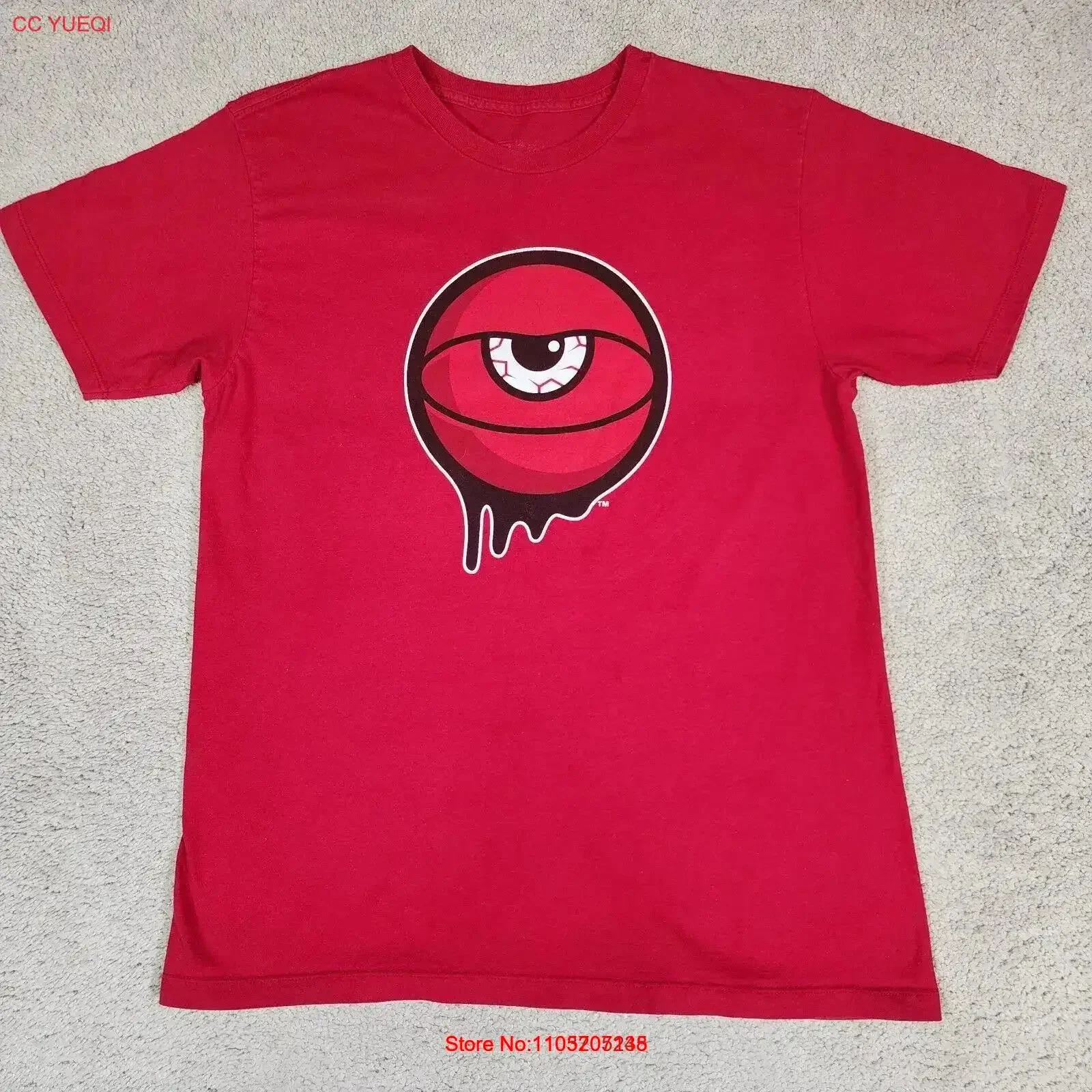 تي شيرت رجالي قطني عين حمراء تي شيرت متوسط عتيق مغسول قليلاً متعدد الاستخدامات ملابس غير رسمية ناعمة للارتداء اليومي عتيق