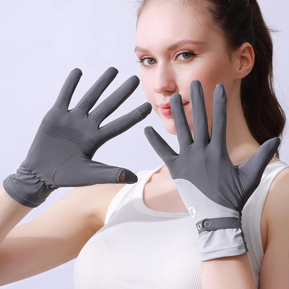 

Ice Silk Women Sunscreen Gloves Breathable Non Slip Sun Protection Riding Gloves Quick Dry Anti-UV Summer Driving Mittens Girl