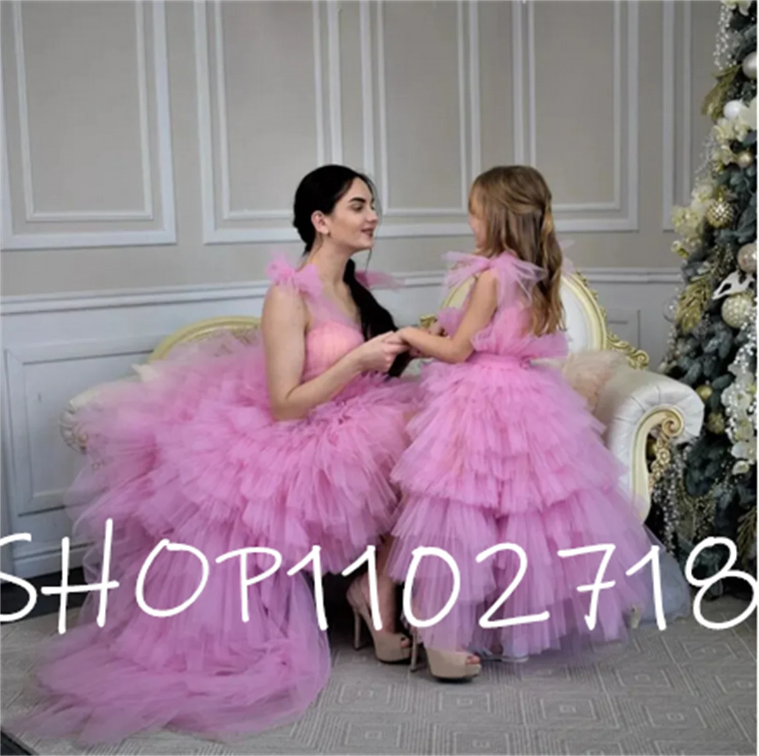 

New Handmade Flower Girl Dress Wedding Party Prom Dress Mummy Daughter Matching Gowns Birthday Party Dress Formal Wears