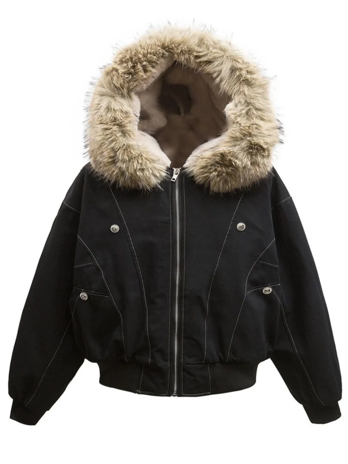 

Women's Black Parka Jacket Overcoat Warm Long Sleeve Jackets Vintage Harajuku Hoodies Padded Jacket Winter 2000s Clothes Autumn