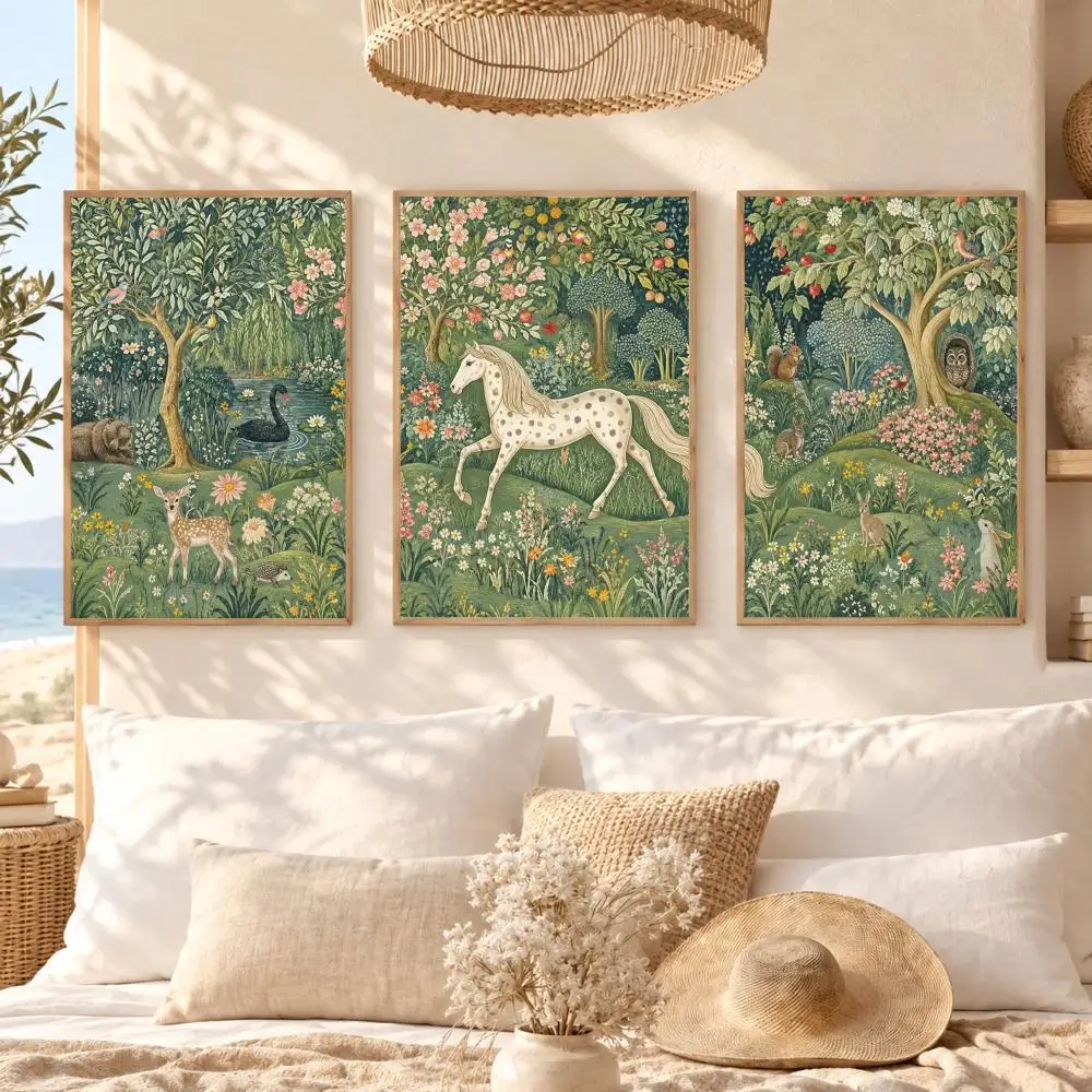 Vintage Leopard Garden Painting Calligraphy 3 PCS Canvas Wall Art Prints for Living Room Modern Poster Fashion Decals Decor