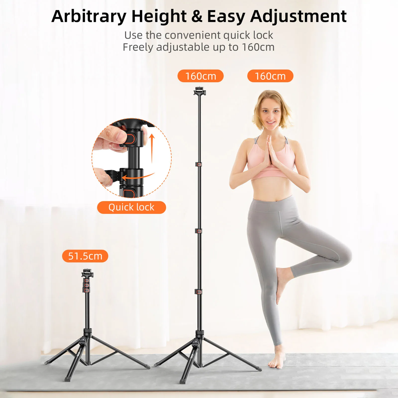 Vrig UURig TP-14 Trípode para teléfono en vivo de 160 cm con tornillo de 1/4 "trípode/palo de Selfie ajustable para espada ancha en vivo