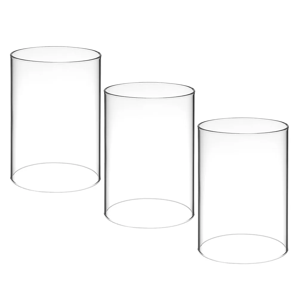 3Pcs Transparent Glass Shades Cylindrical Windproof Shells for Taper Pillar Home Decoration Holder