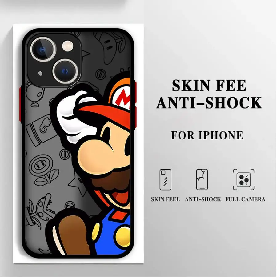 M-Mario Cartoon Cover Phone Case for iPhone 16 Pro 11 12 Mini 13 14 Pro 15 Pro Max 7 8 Plus XR XS MAX Matte Soft