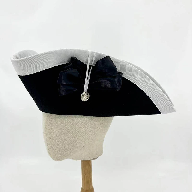 Fashion Retro The 18th Century Britain Tricorn Hats Black Cap Vintage Adult Men Prop Accessories Cap 56cm to 58cm Head Size Hats