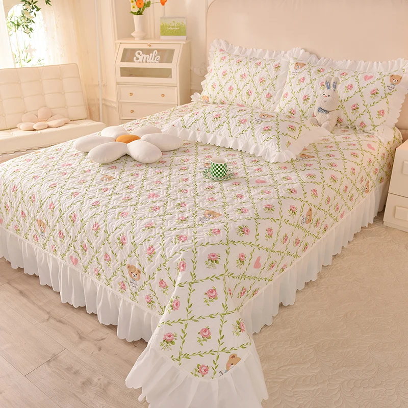 Flower Print 1Pc Bed Cover Quilted Bed Sheet Large/king Size Bed Cover Reactive Printed Household Blanket (Without Pillowcase)