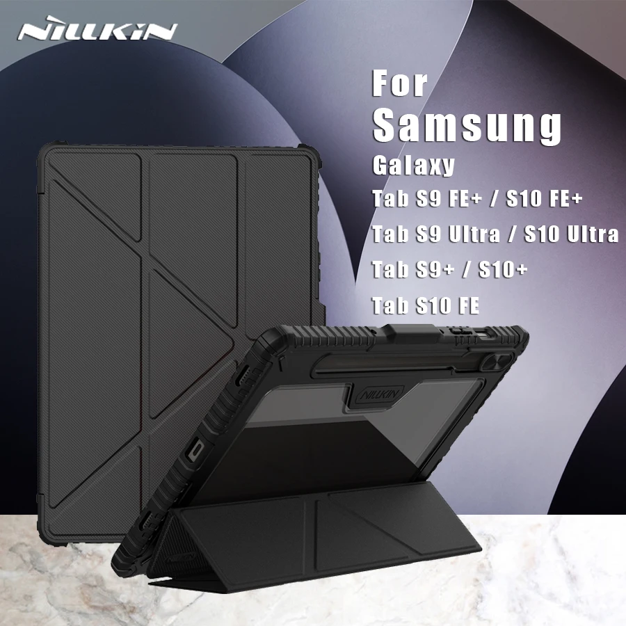 Nillkin For Samsung Galaxy Tab S9 Plus S10 FE Plus S10 Ultra Case Slide Camera Armor Bumper Leather PC+PU Protector For S9 Ultra