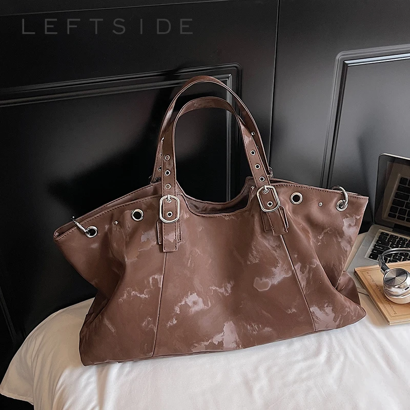 

Левая сторона, женская большая вместительная сумка на плечо из искусственной кожи, зимняя мода 2025, ретро сумка-тоут под мышками, роскошные брендовые дизайнерские сумки