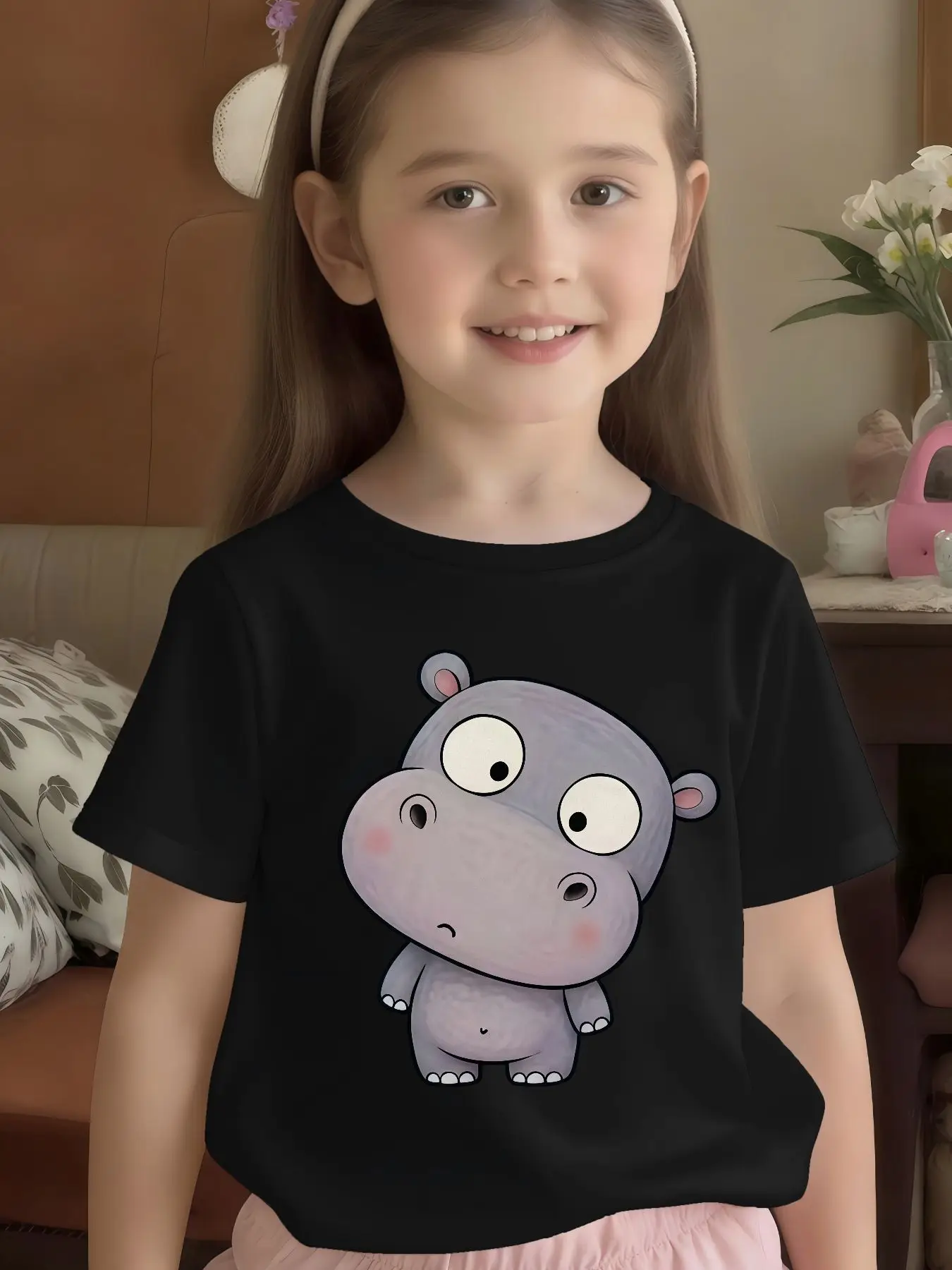 Soft Cartoon Print Kids Tee Boys Girls Family T Shirt Gentle Skin Friendly Loose Children Home Summer Daily Outfit