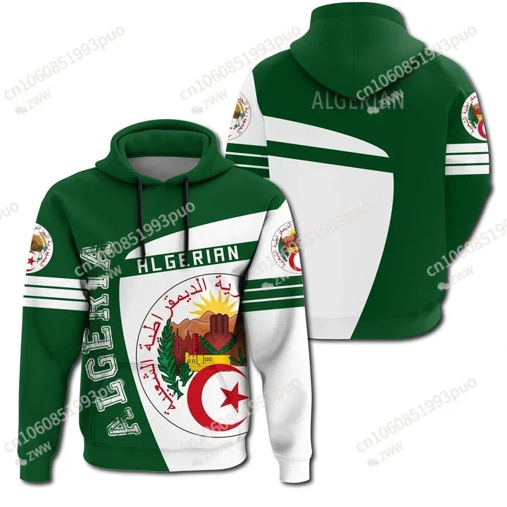 African Men's Clothing Hooded Pullover Casual Sports Print Retro Street Algeria Action Logo Hoodie Autumn and Winter New Flag