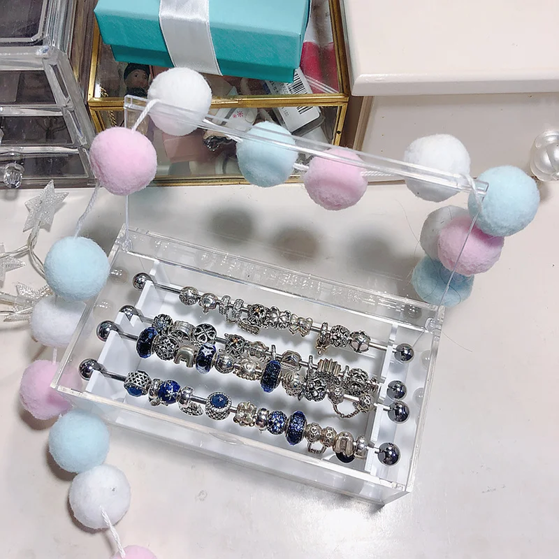 Stainless Steel Charms Organizer Holder Storage Box Rondelles Beads 4 Metal Rods Bracelet Accessories Trollbeads Display Case