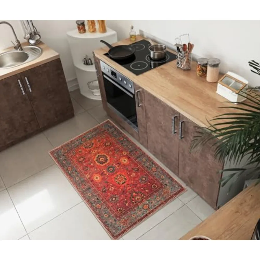 

2x3 Rug Machine Washable Entry Rug with NonSlip Backing Ideal for Entryway Kitchen Bathroom Laundry Room Vintage Style Easy Cle