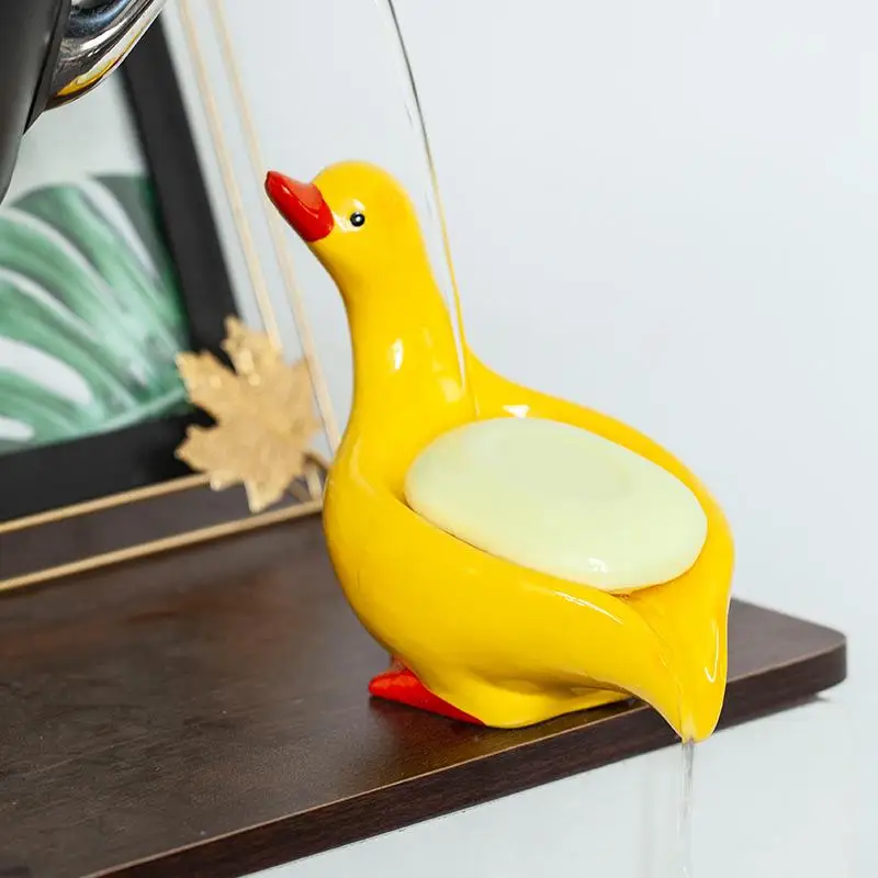 Ceramics Soap Dish Duck Shaped Storage Self-Draining Soap Rack Shower Bathroom Kitchen Tub Sink Tray Bracket Bathroom