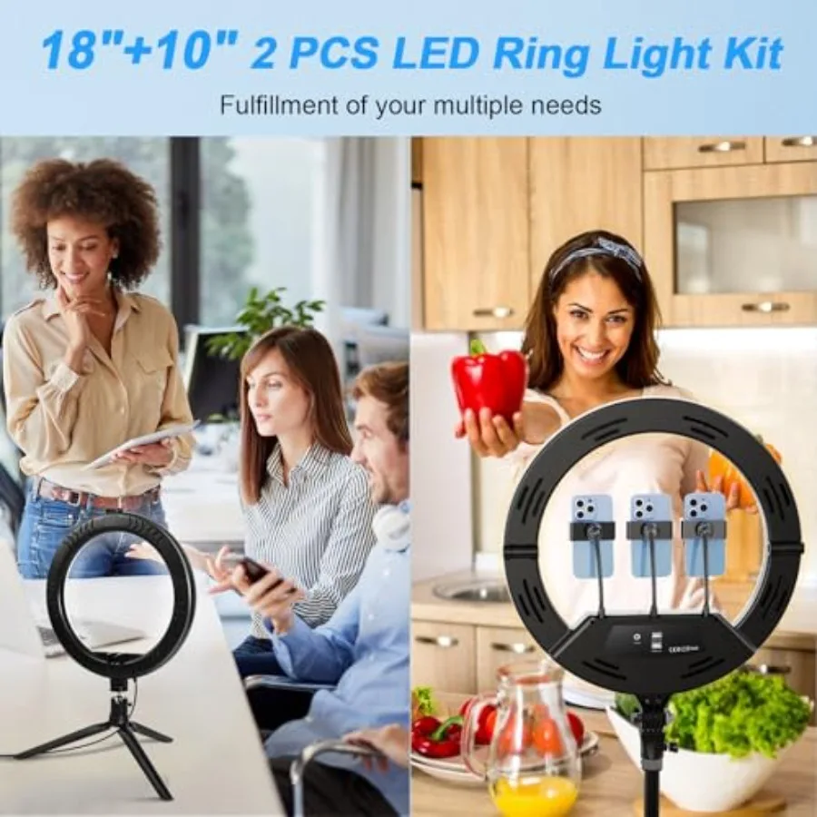 ไฟวงแหวนขนาด 18 นิ้ว พร้อมขาตั้ง และไฟวงแหวนขนาดใหญ่แบบพับได้ 10 นิ้ว สำหรับ iPad iPhone จอ LCD ใช้งานร่วมกับคลิปหนีบ 4 ตัว และขาตั้ง 2 ตัว