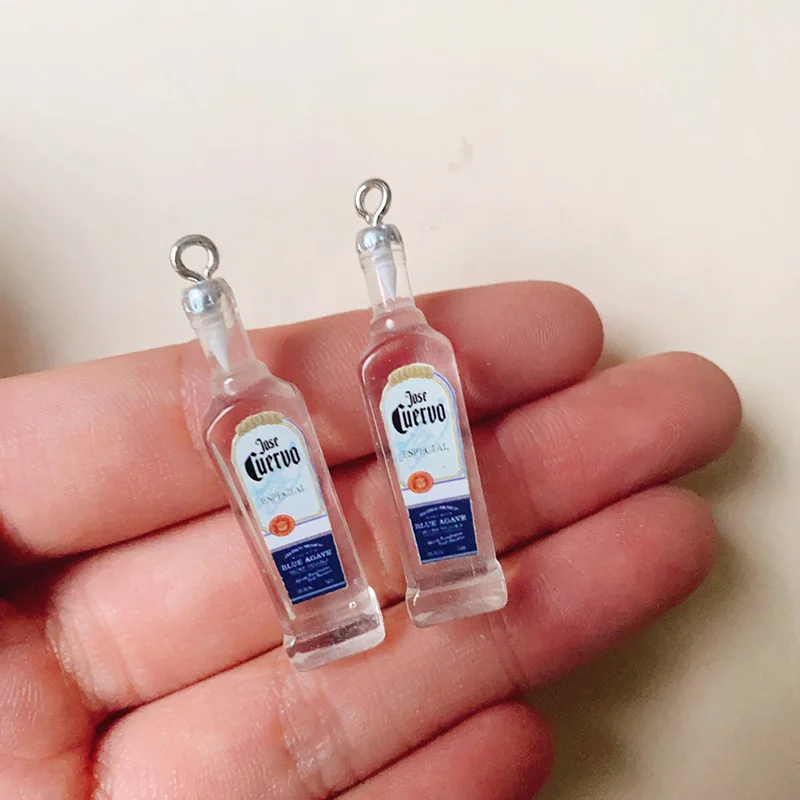 10pcs Kawaii Mini Beer Bottle Resin Charms Funny Drink Bar Earring Keychain Pendant Diy For Jewelry Make