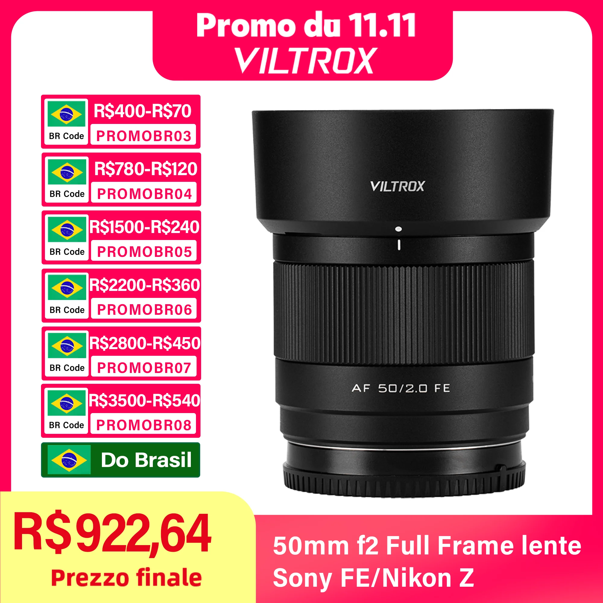 Viltrox AF 50mm F2.0 Air Full Frame Camera Lens Portrait Vlog Prime Lens for Sony E Mount Camera A7C2 ZV-E10 FX30 ZV-E1 A7M4