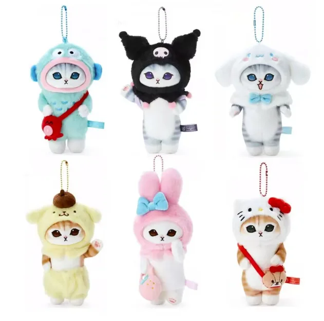 Shark Cat Series Sanrio Kuromi Hello Kitty My Melody Cinnamoroll Cat Plush Toys Bag Decoration Pendant Christmas Gifts Keychain