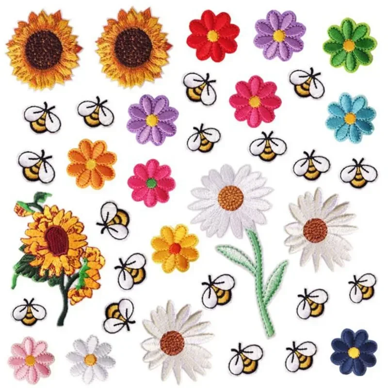 Kleidung Frauen Männer Diy Stickerei Blume Patch Biene Sonnenblume Deal damit Eisen auf Patches für Kleidung Diy Stoff Kostenloser Versand