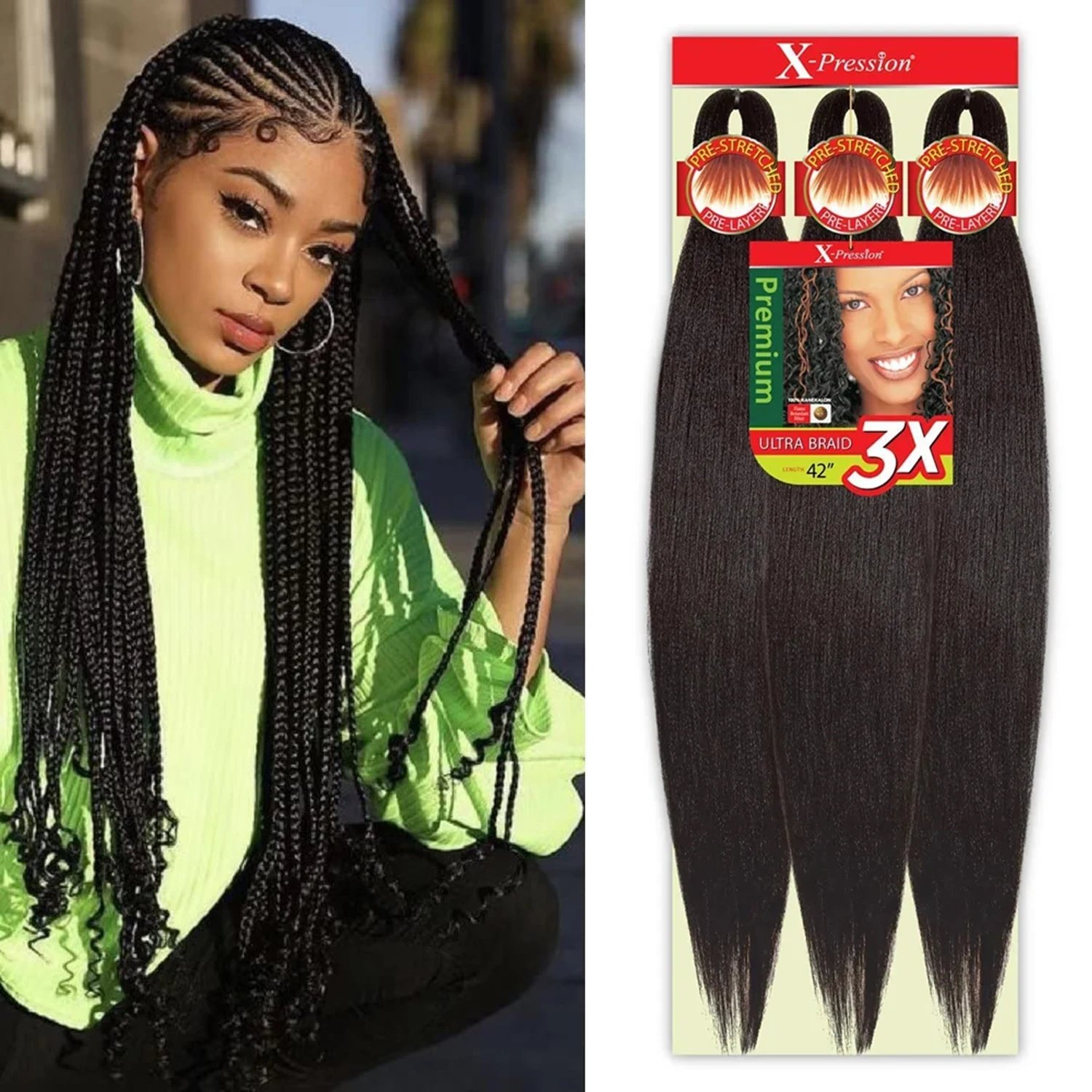 Sensationnel Xpression Prestretched Braiding Hair - 3x Xpression 26inch Kanekalon Fiber Flame Retardant Smooth Yaki Braid