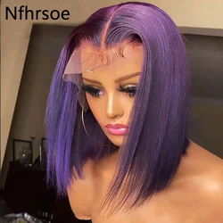 Perucas Curtas Roxo Escuro, Perucas Lace Front 13x6, Cabelo Humano, Densidade 180%, Pré-Arrancadas, Sem Cola, Peruca Remy Brasileira