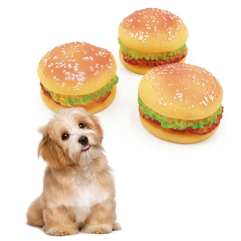 

1 PCS Dog toys hamburger rubber hamburger dog toys dog chewing squeaky toy pets