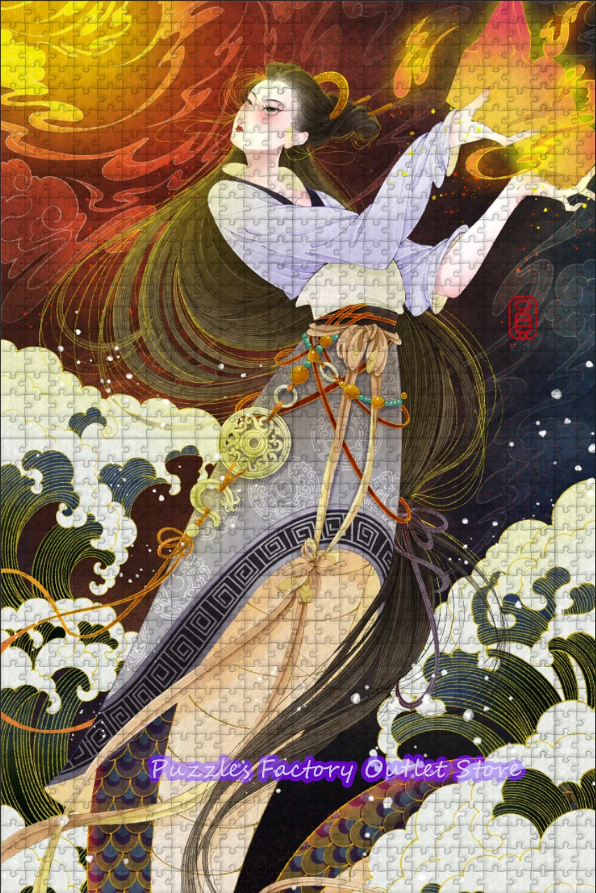 ตัวต่อจิ๊กซอว์เทพธิดาจีนซ่อมแซมท้องฟ้า 108/200/300/500/1000 ชิ้น ปริศนาภาพการ์ตูนจากนิทานเทพนิยาย