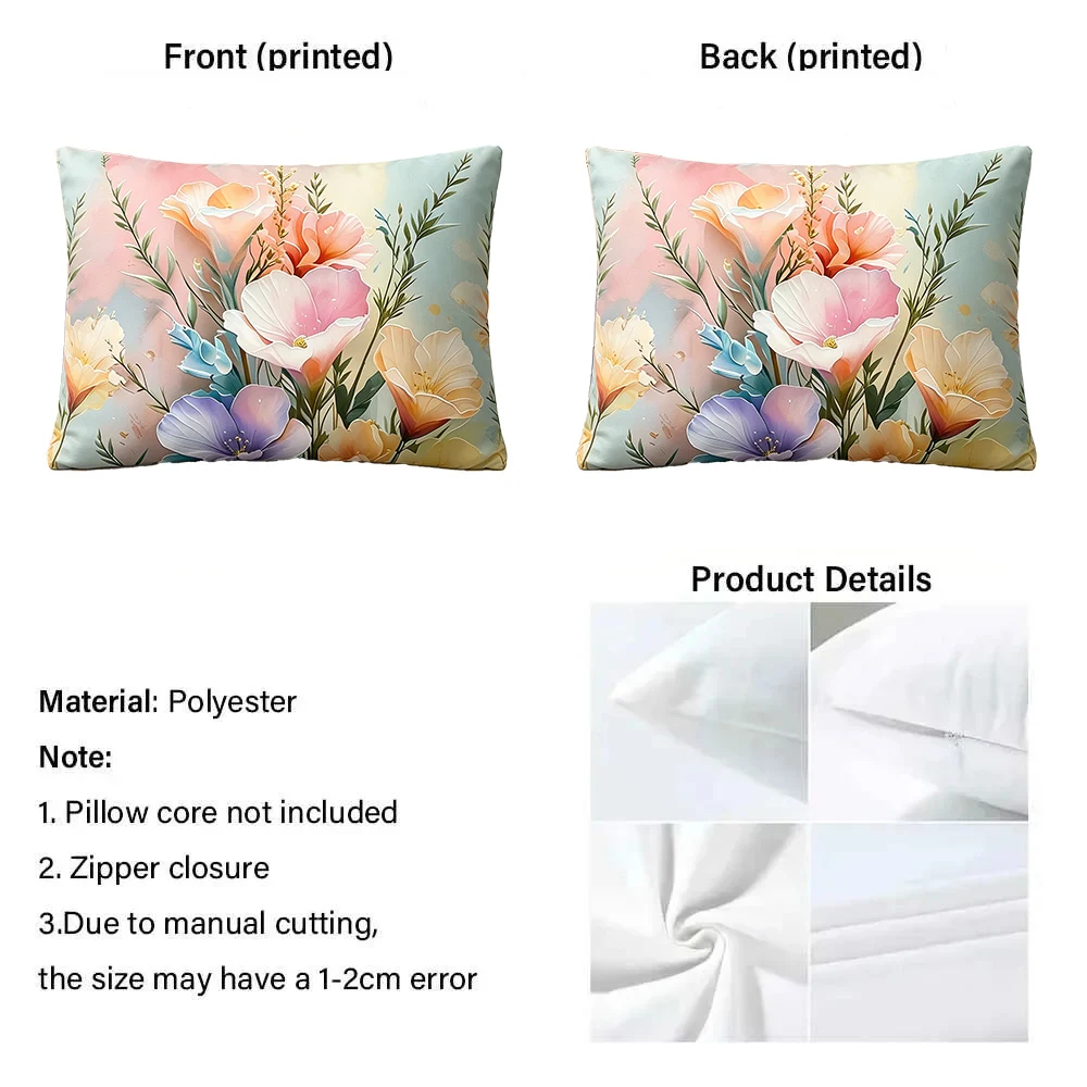 2PCS Rectangle Pillow Cover Polyester Printed Lavender Cushion Case Hello Spring Decor Sofa Bed 30x50cm Lumbar Purple Throw