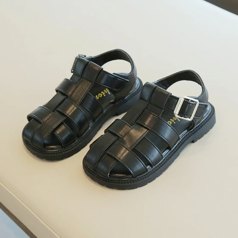 

Children Sandals for Girls 2025 Summer New Fashion Korean Style Soft Bottom Anti-slippery Versatile Roman Woven Beach Shoes