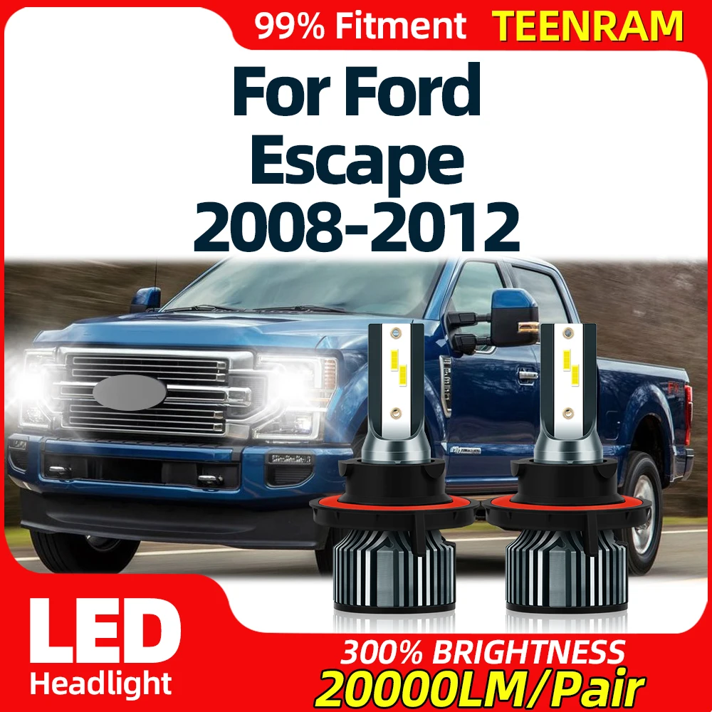 2Pcs H13 LED Headlight Bulbs 12V 6000K High Low Beam Auto Lamps 20000LM Super Bright For Ford Escape 2008 2009 2010 2011 2012