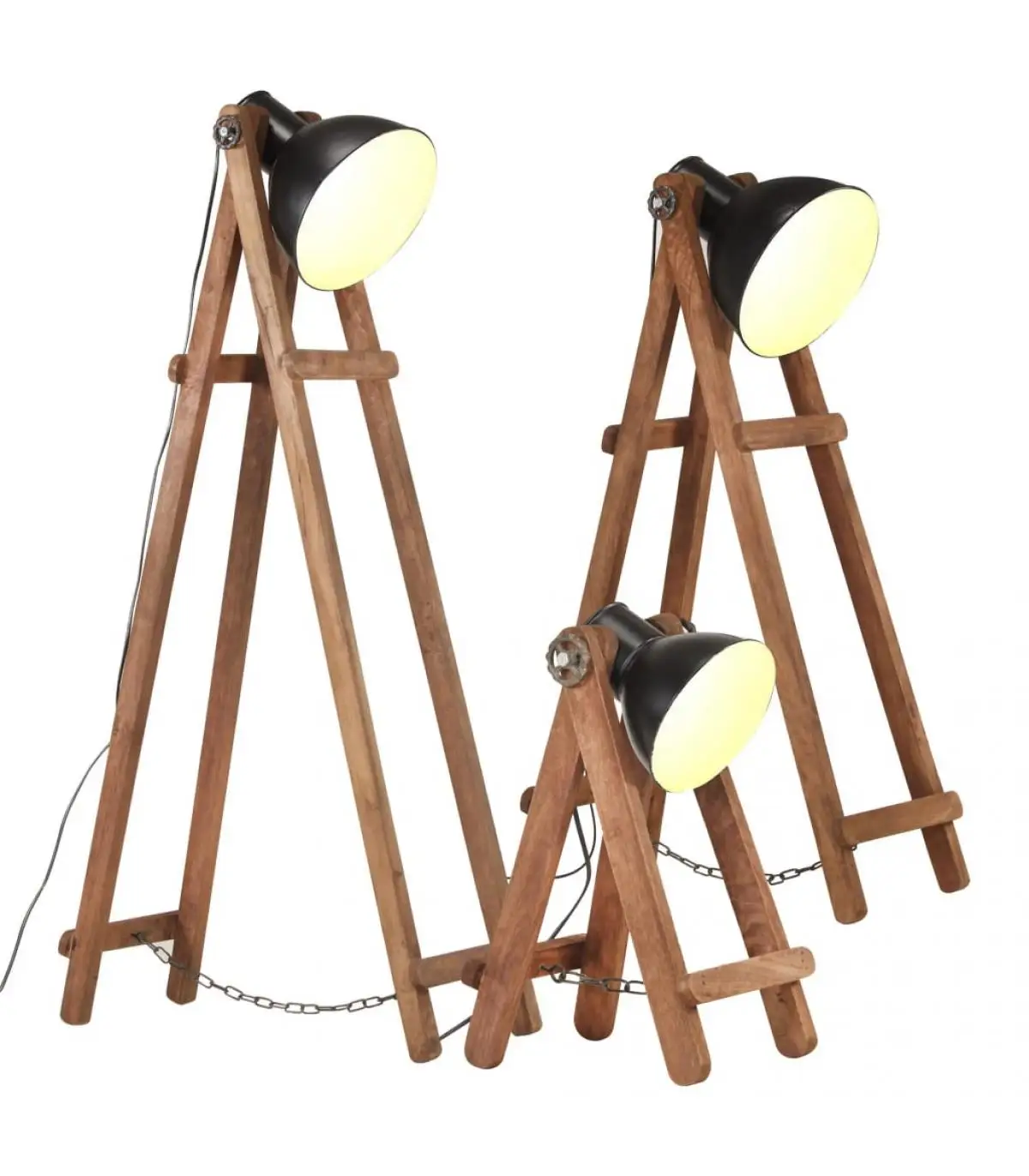 E27 black handle solid wood floor lamp 3 PCs