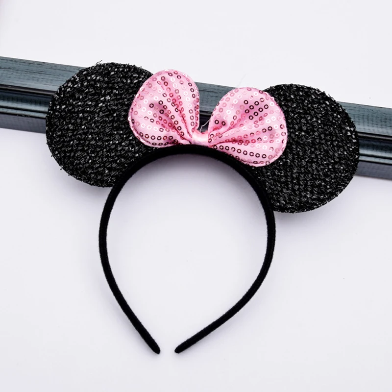 Disney Minnie Ears Black Sequin Pink Headbands Hallowee Birthday Party Ball Dress Up Supplies Favors Kids Mom Hair Accessories