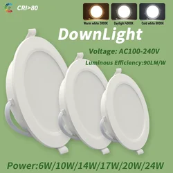 1-10pcs/lot Recessed Led Downlight Round Led Panel Light 110V 220V 3000K 4000K 6000K 10W 24W Spot for home Indoor Lighting
