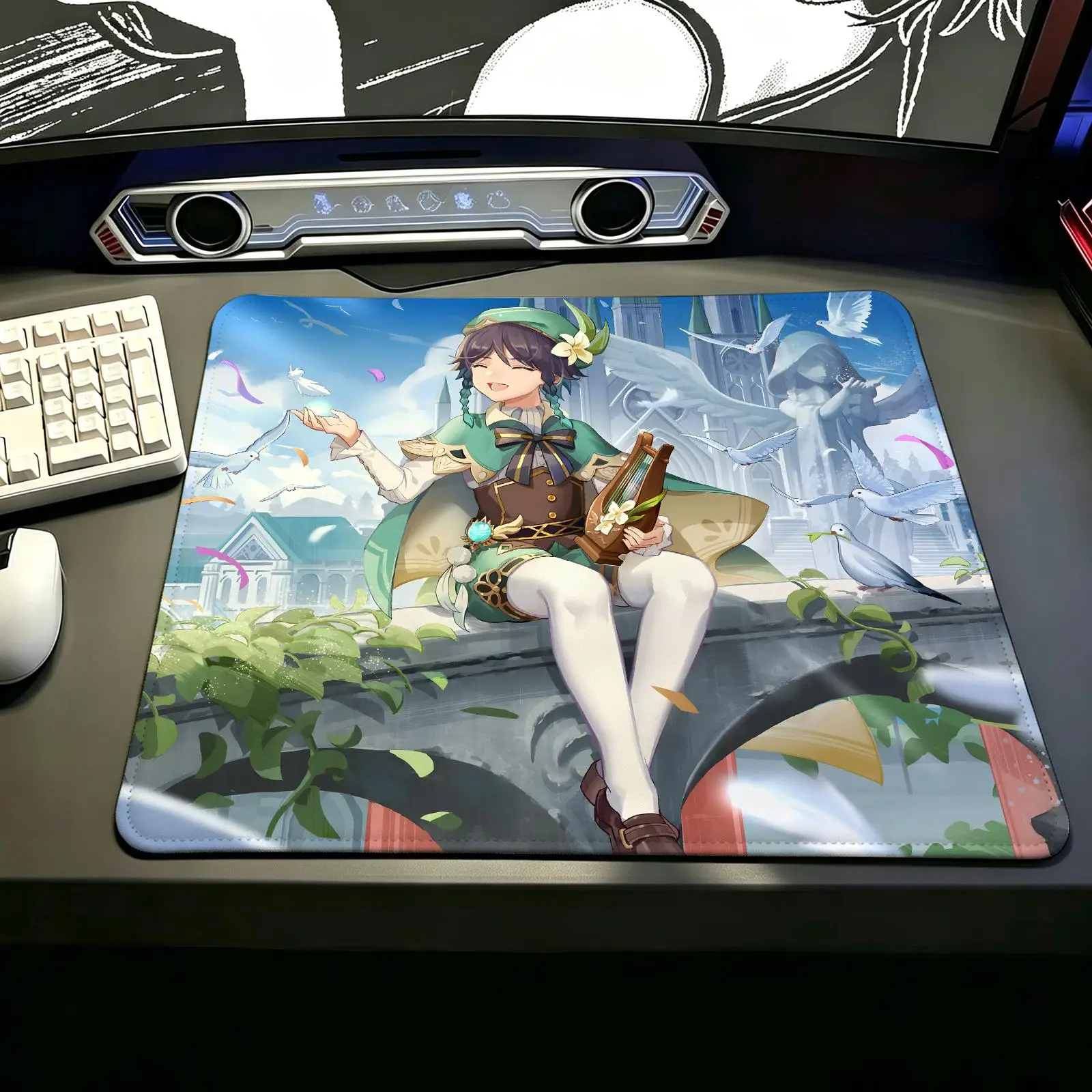 genshin impact Venti Compact Gaming Mat,Reinforced Stitched Edge,Portable Non‑Slip Pad for Laptop Office & E‑Sports Game Play