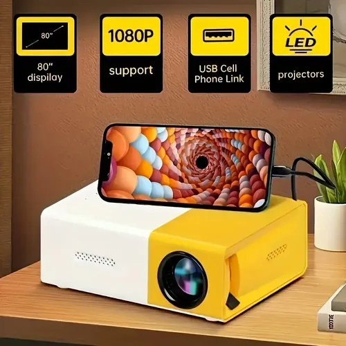 Mini proyector portátil inteligente, 180 ° Ángulo ajustable, compatible, USB, Smartphone, TV Box, portátil, para películas y presentaciones