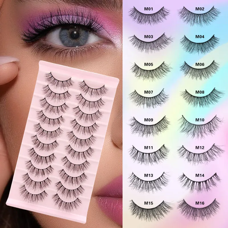 

10Pairs 3D Faux Mink Hair False Eyelashes Natural Messy Wispy Fluffy Strip Lashes large capacity Extension Big Eye Makeup