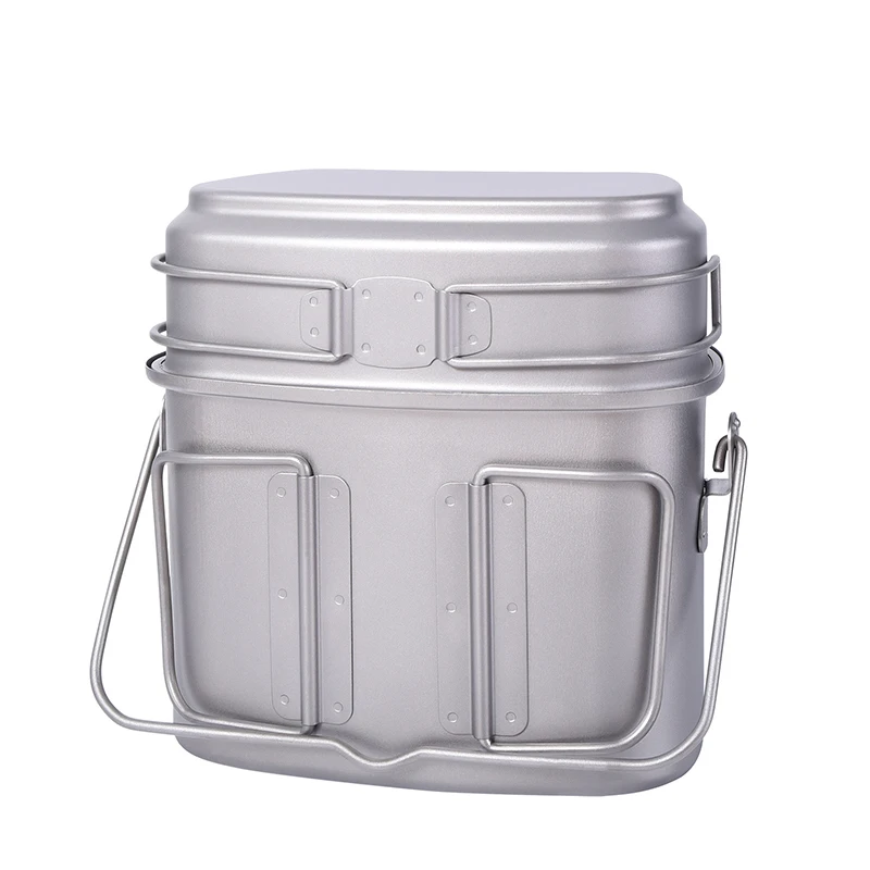 Boundless Voyage Titanium Military Canteen Cup with Mess Kit Cooking Pot Lid And Handles for Camping Picnic Big Capacity 1.5L