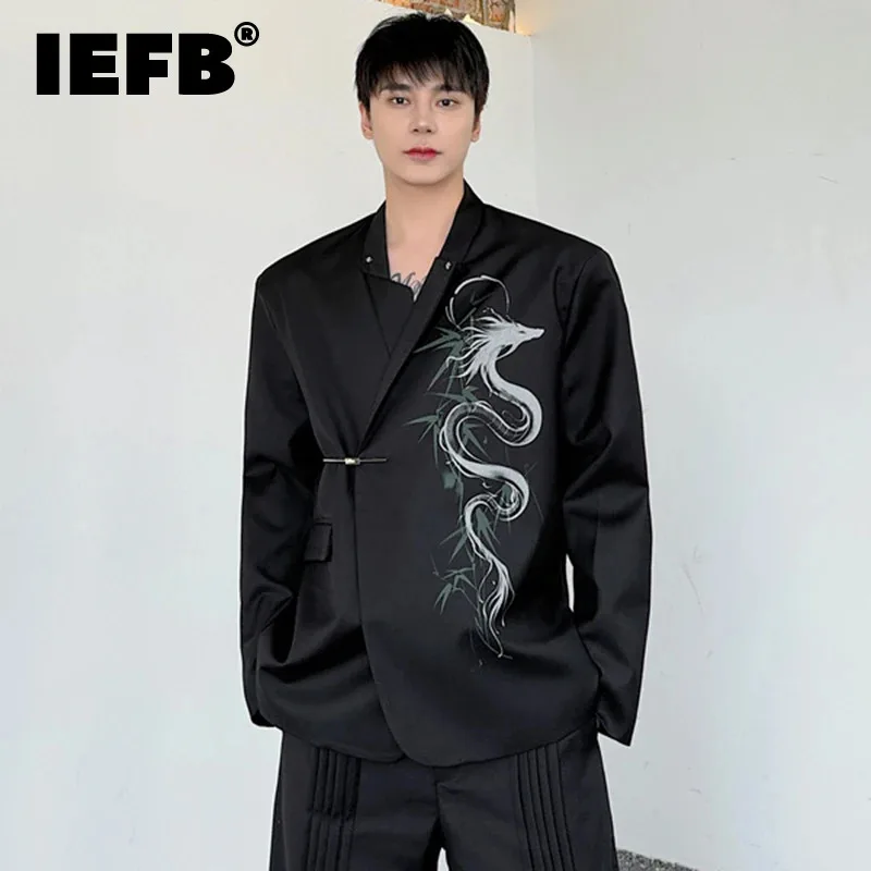 

IEFB men's suit jackets niche design stand collar Ink painting printing contrast color male blazers