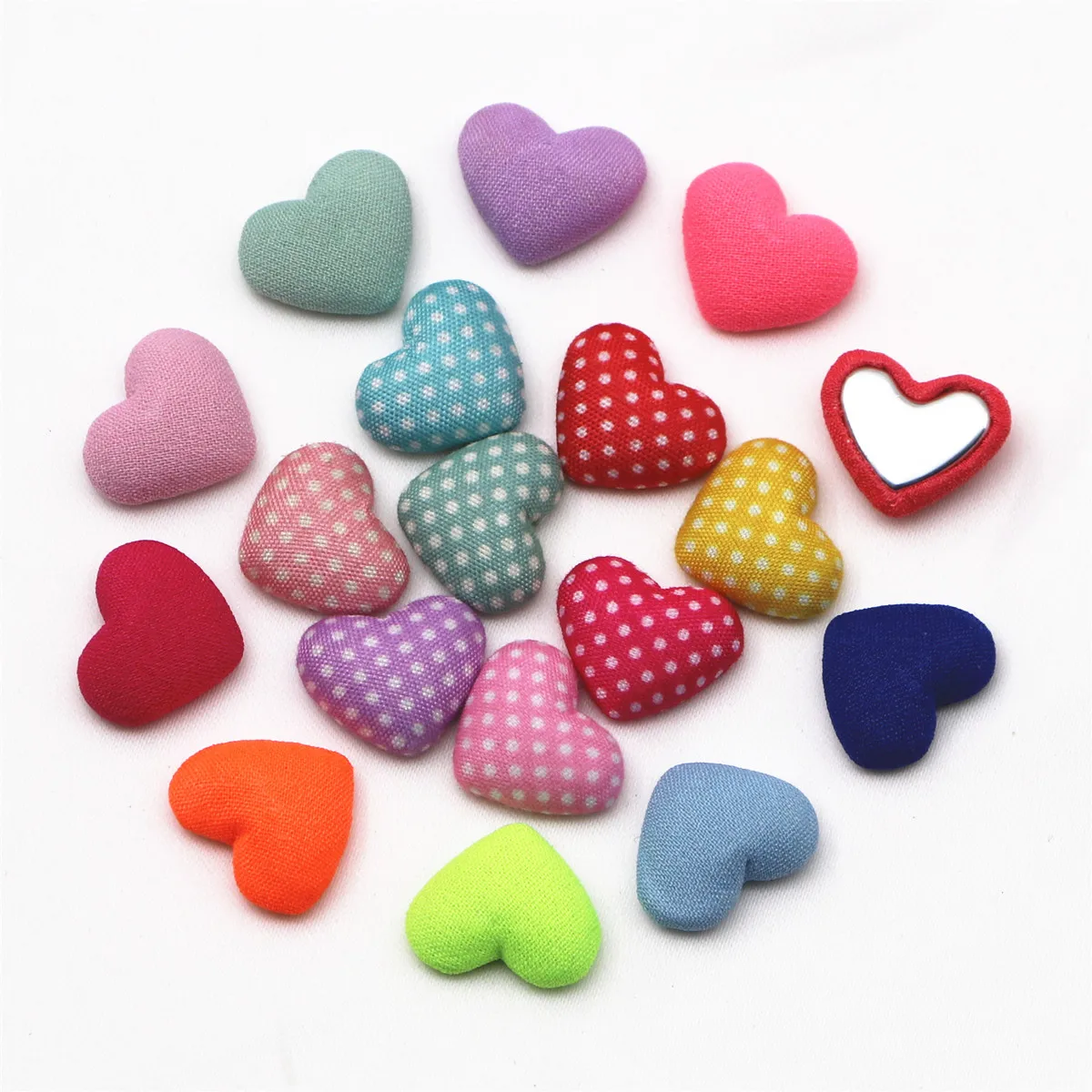 17mm Colori Della Miscela 50 pz Cuore Polka-Dot Tessuto Button Coperto Flatback Decorazione Bottoni Fatti A Mano Scrapbooking FAI DA TE, BK1005