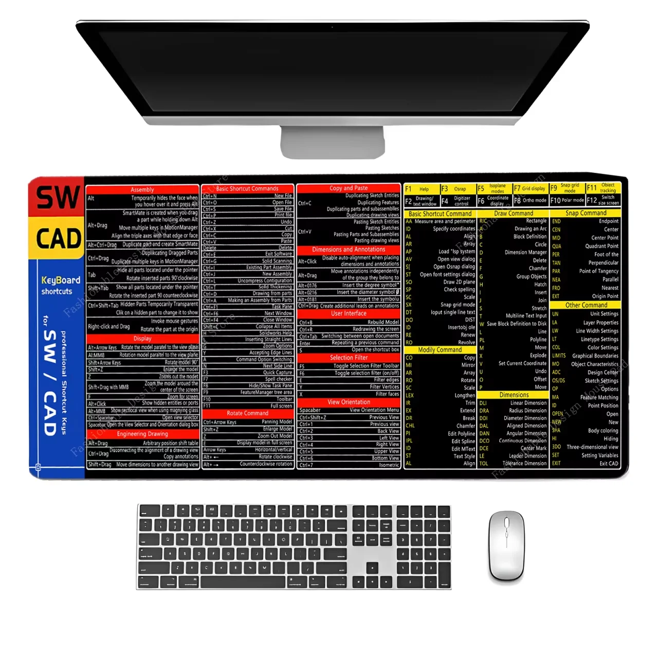 SW CAD لوحة المفاتيح مفاتيح الاختصارات الواضحة لوحة الماوس الغش ورقة لوحة المفاتيح لوحة الماوس البرمجيات الألعاب مكتب حصيرة المطاط حامي المكتب #1