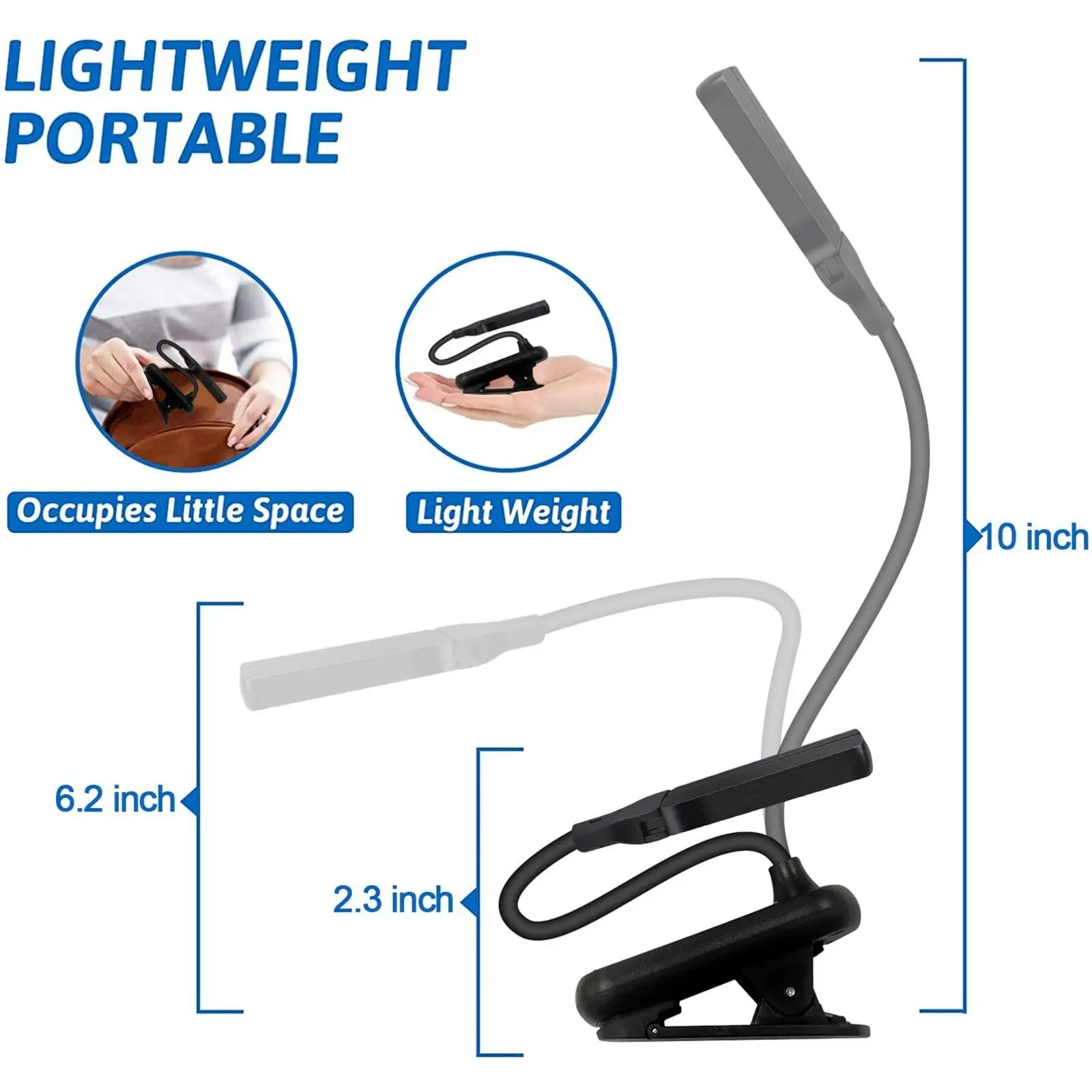 Double Headed LED Touch Reading Light 3Colors Book Lamp USB Rechargeable Clip On Reading Light Indoor Bedroom Lighting