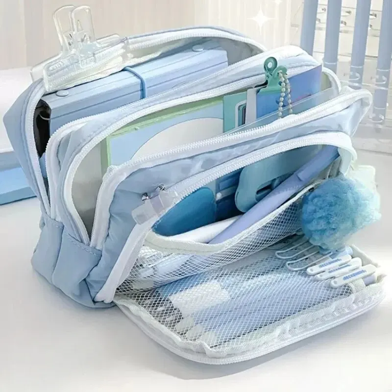 Kawaii 대용량 펜 가방, 한국 연필 파우치, 다층 학교 케이스, 문구류 거치대 가방, 학생 학교 용품 