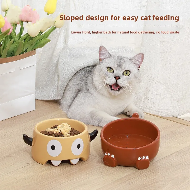 

Cerc Bowl Cute Monster Dinosaur Design Dog Bowl Pet Water Bowl Slope Mouth Ne Protection Dog Food Bowl