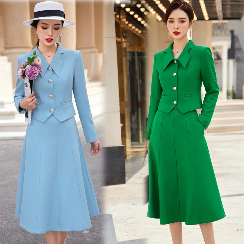 High Quality Spring Autumn Long Skirt Blazer Sets Outfits Female Formal Business Korean Womens Office Ladies Work Jacket Suit