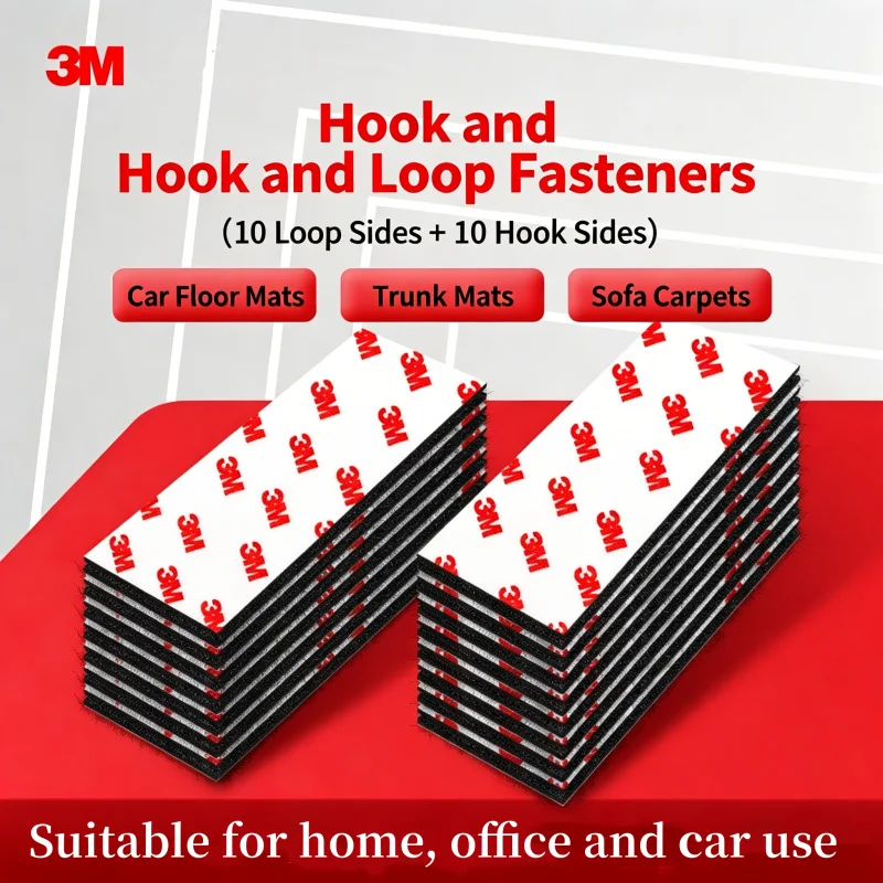 3M 10 Pairs Hook Loop Fastener Tape Strong Traceless Special Fixing for Car Floor Mats Adhesive Black Back Adhesive Fasteners