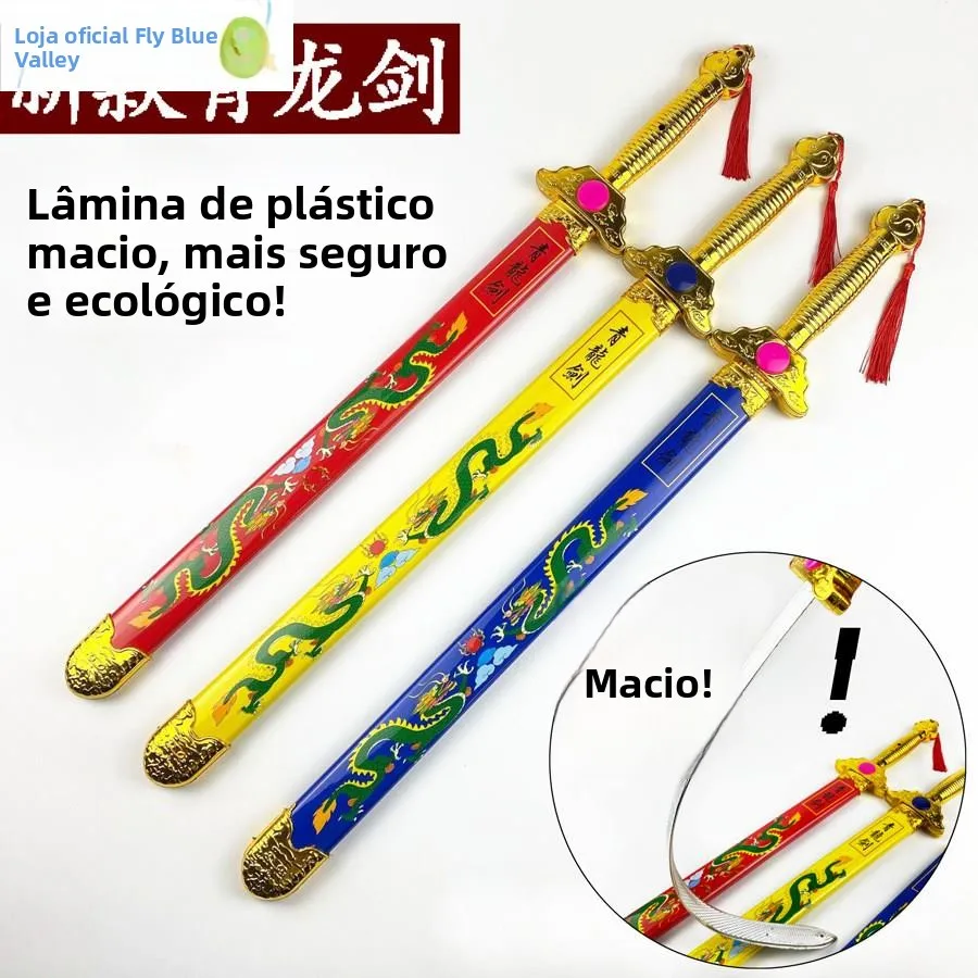 プラスチック製青龍剣子供用おもちゃ木製刀アンティーク風男の子用模擬古代武術刀刃なし