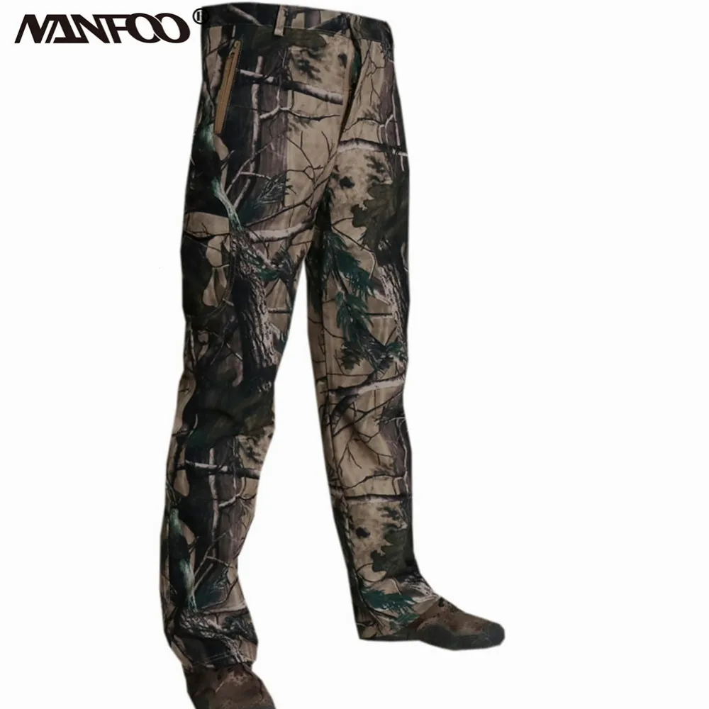 Spring Autumn Cold Protection Fleece Tactical Pants Bionic Camouflage Hunting Fishing Full Pants Men's Water-proof Hardshell