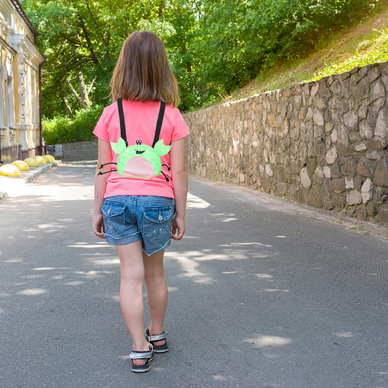 حقيبة شاطئ شبكية للأطفال بتصميم سرطان البحر، حقيبة تخزين ذات سعة كبيرة، منظم محمول لجمع الصدفة للفتيات