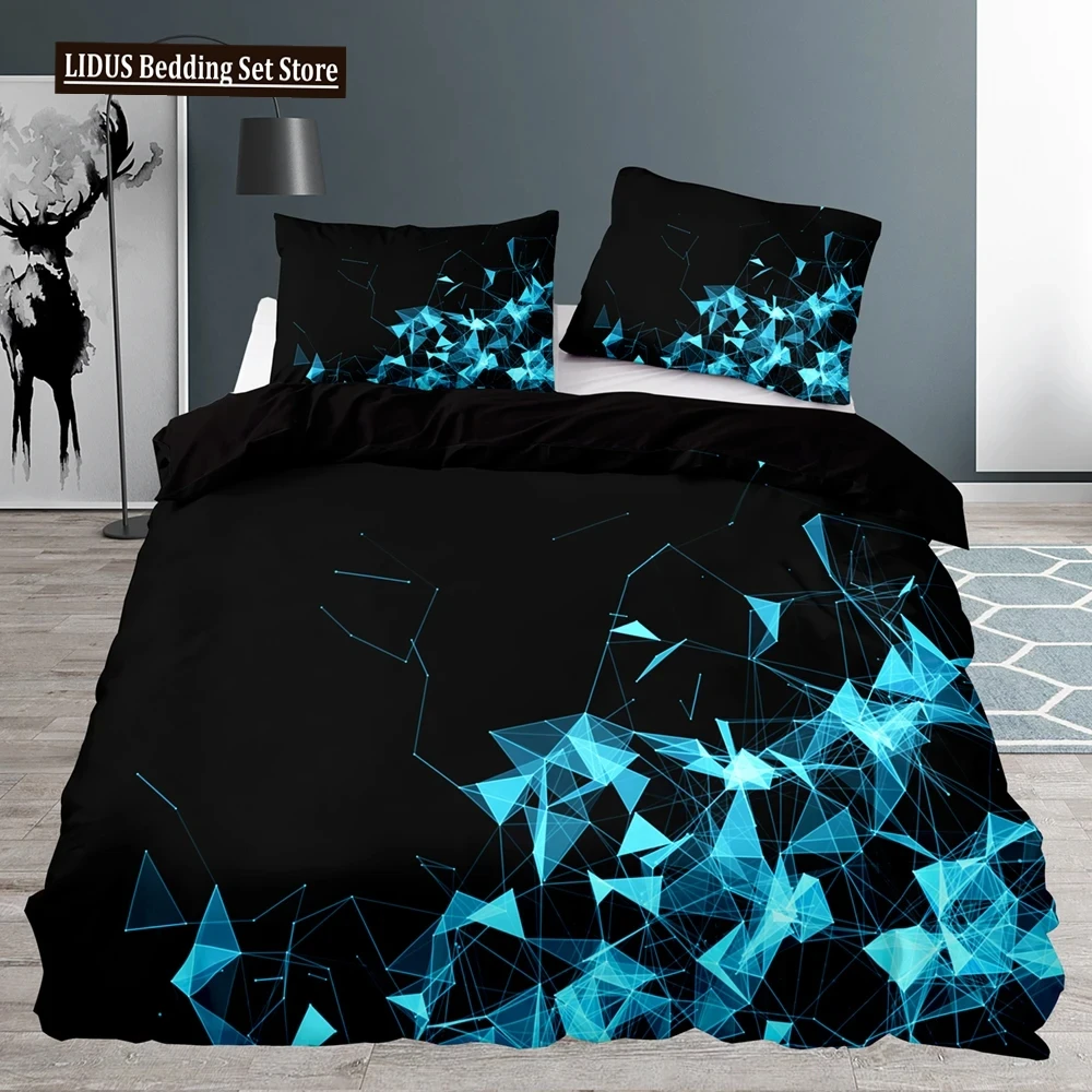 

Black Duvet Cover Queen Size,Bedroom Abstract Blue Geometric Pattern Quilt Cover 220x240 With Pillowcase Bedding Set