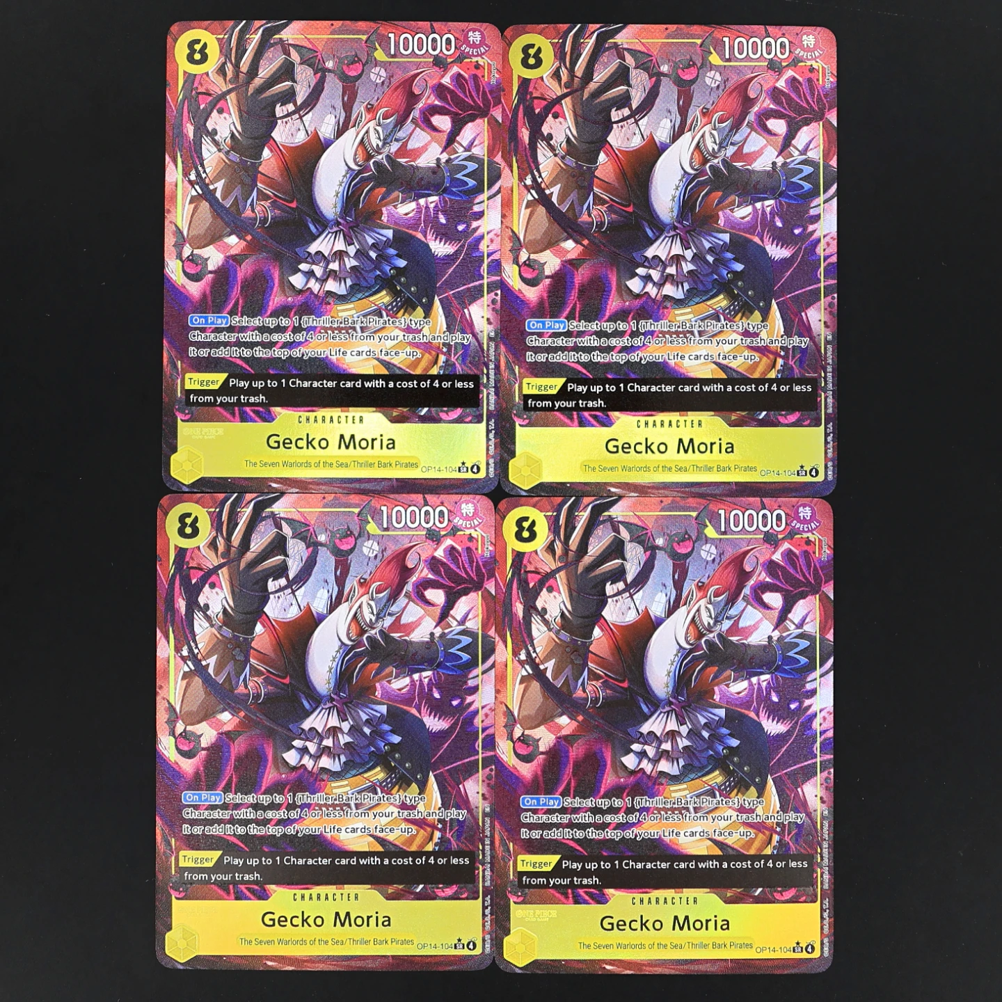 

One Piece TCG OPCG English OP14-104 Gecko Moria SR Play set 8 Cost Yellow Moria Textured Foil Card Anime Collectible Cards