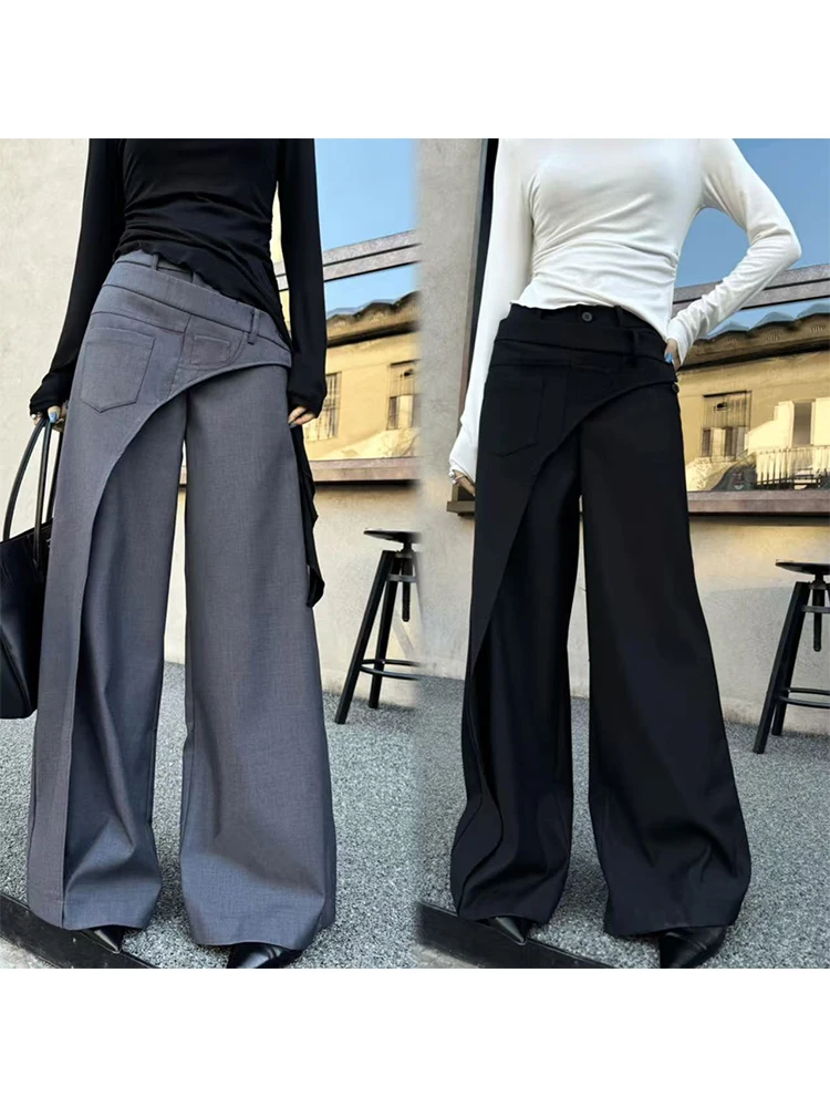 2024 Black Design Wide-Leg Pants Women's Slimming Suit Pant Harajuku High Waist Loose Straight Streetwear Y2k Casual Trousers